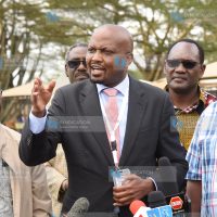 Public Service CS Moses Kuria during a presser at Lake Naivasha Resort