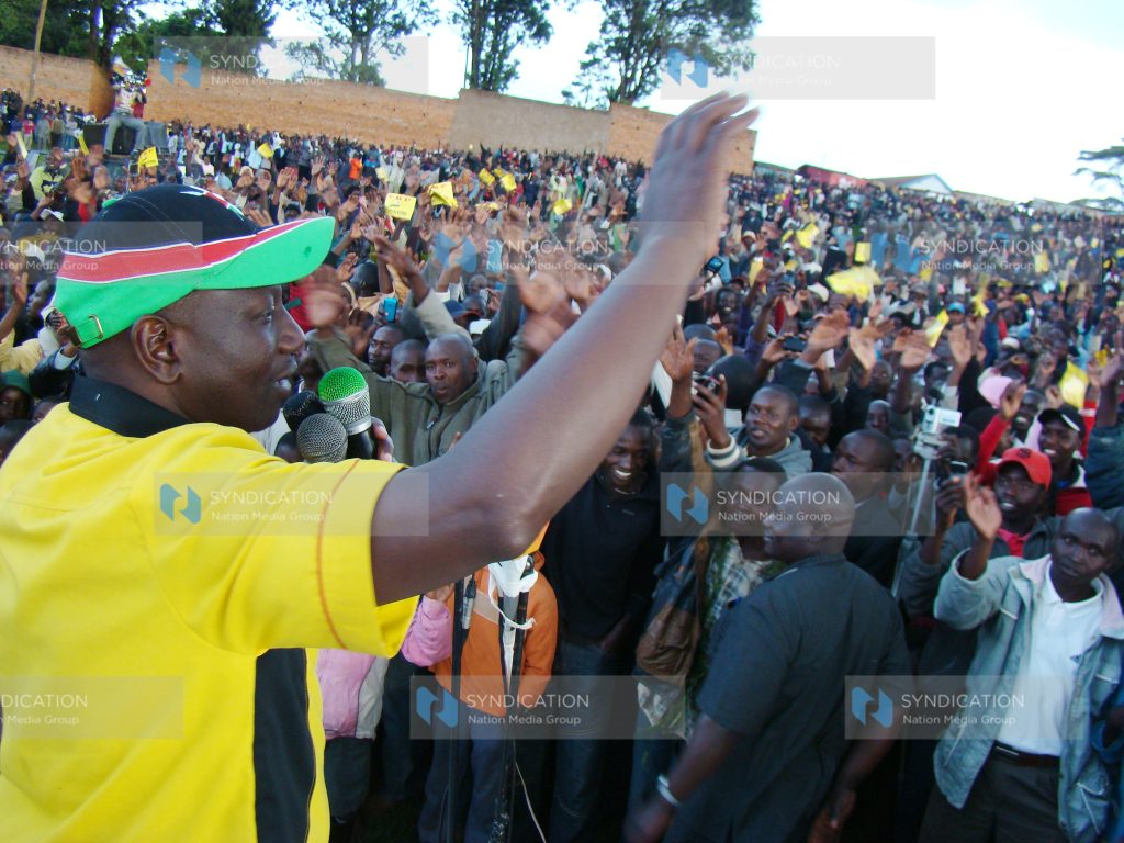 United Republican Party presidential hopeful William Ruto addresses a rally