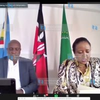 A screen grab of Sports Cabinet Secretary Amina Mohamed with the CS is Sports Principal Secretary Joe Okudo