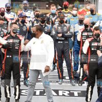 President Uhuru Kenyatta and International Automobile Federation President Jean Todt with World Rally Championship drivers