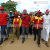 Aden Duale (center) with Garissa County gubernatorial aspirant Ali Bunow Korane (right)