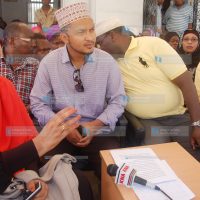 A Jubilee activist from Mombasa Farida Rashid (left) addresses the press