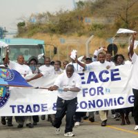 Kenya Ports Authority workers on a caravan of the Peace walk
