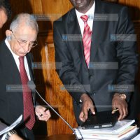 Lawyer Tom Ojienda representing the Law Society of Kenya (right) and lawyer Pheroze Norwjee