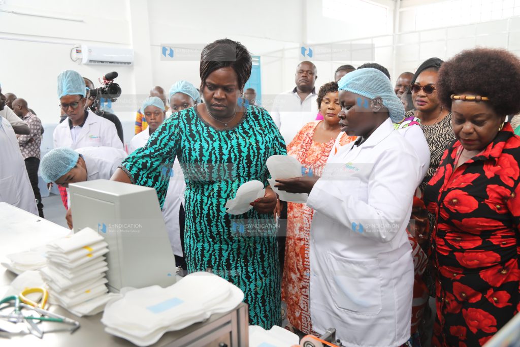 Homa Bay Governor Gladys Wanga samples locally made sanitary towels