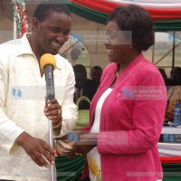 Water Minister Charity Ngilu gives donation to her assistant Mwangi Kiunjuri