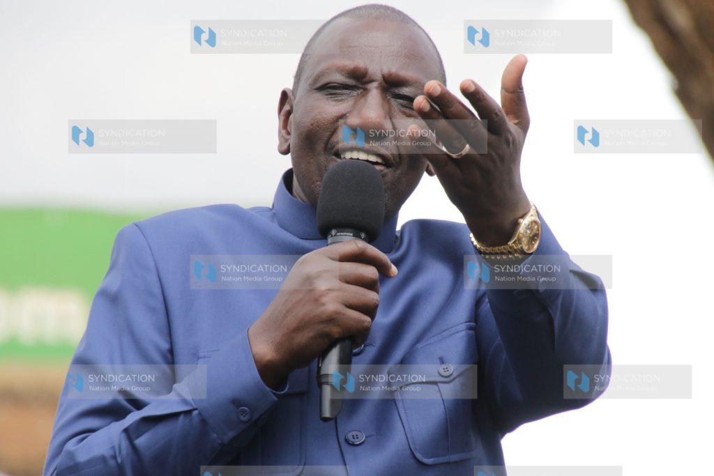 President William Ruto addresses a crowd at Kagio