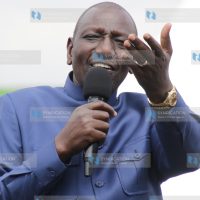 President William Ruto addresses a crowd at Kagio