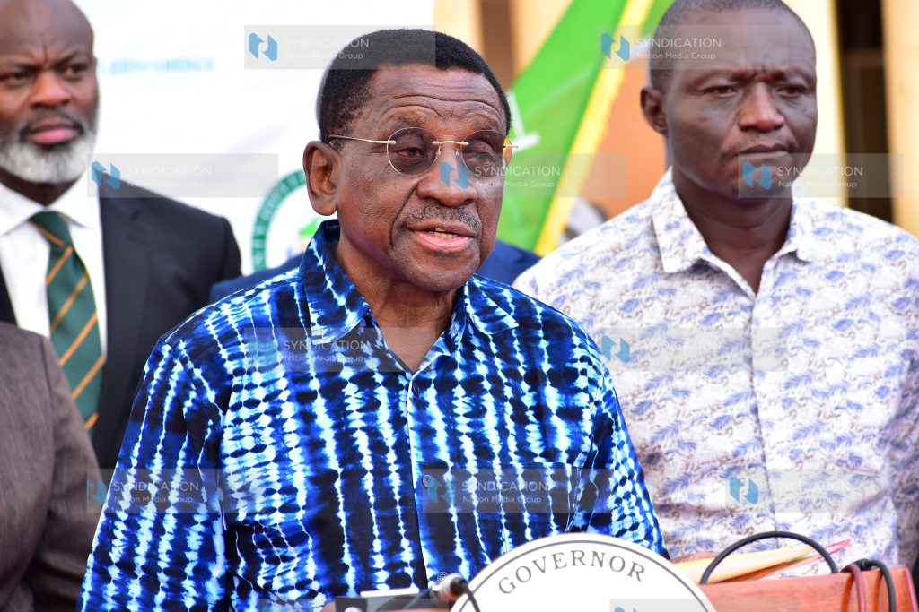 Siaya Governor James Orengo addressing press