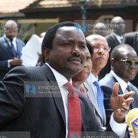 Vice President Kalonzo Musyoka (left) gestures during a press conference