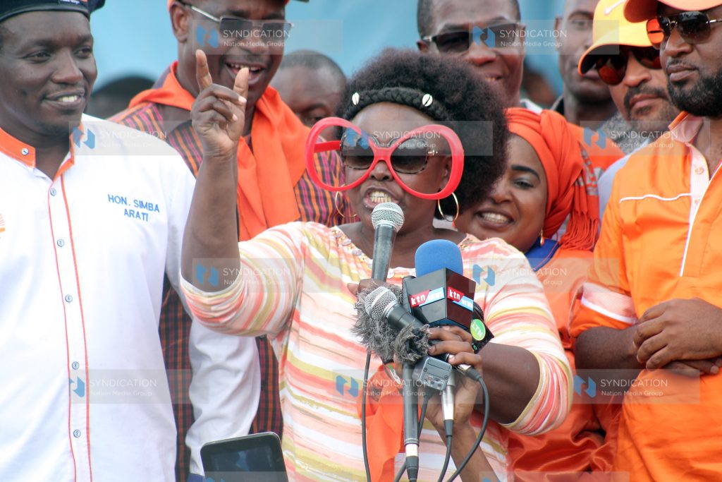 Mbita Member of Parliament Millie Odhiambo addressing a public rally