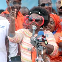 Mbita Member of Parliament Millie Odhiambo addressing a public rally