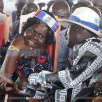 Azimio la Umoja One Kenya coalition party leader Raila Odinga converse with Homa Bay Governor Gladys Wanga