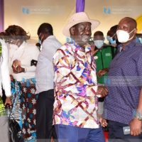 ODM leader Raila Odinga with Busia Governor Sospeter Ojaamong