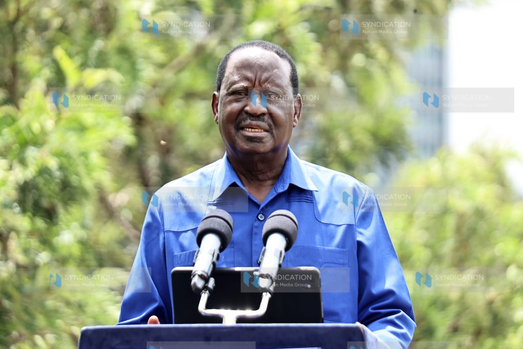 ODM leader Raila Odinga addressing Journalists