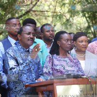 Kalonzo Musyoka with People's Liberation Party leader Martha Karua