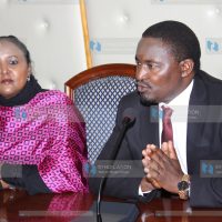 Foreign Affairs CS Amina Mohamed with her Devolution counterpart Mwangi Kiunjuri