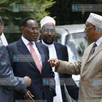 The minister for internal security George Saitoti (center) speaks
