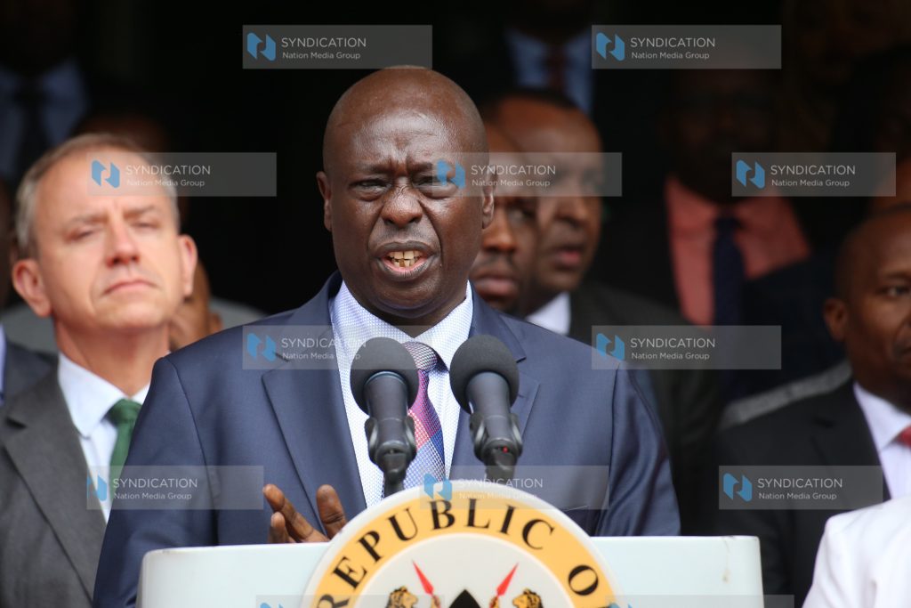 Deputy President Rigathi Gachagua addressing the media