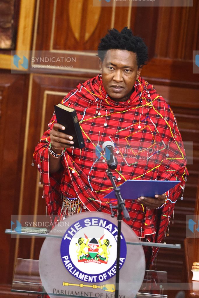 Narok senator Ledama Ole Kina takes oath of office at the Senate