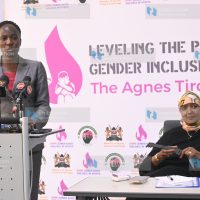 Former world marathon record holder Catherine Ndereba with CS Sports Amina Mohamed