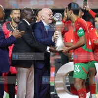 CAF President Patrice Motsepe, Kenyan President William Ruto and FIFA President Gianni Infantino