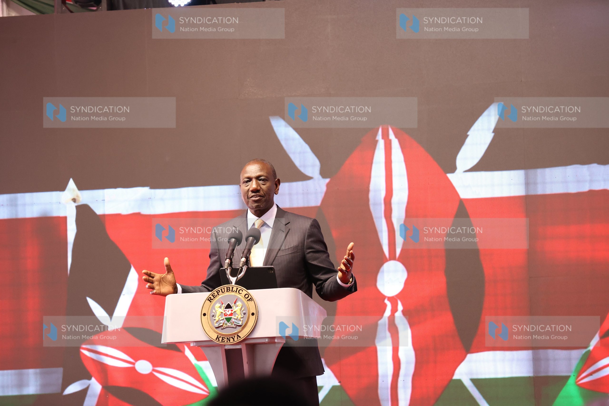 President William Ruto addresses a congregation of sports men
