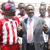 Vice President Kalonzo Musyoka chats with harambee stars coach Ghost Mulee