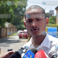 NASA politician Babu Owino speaks to journalists outside Nairobi Area Police Station