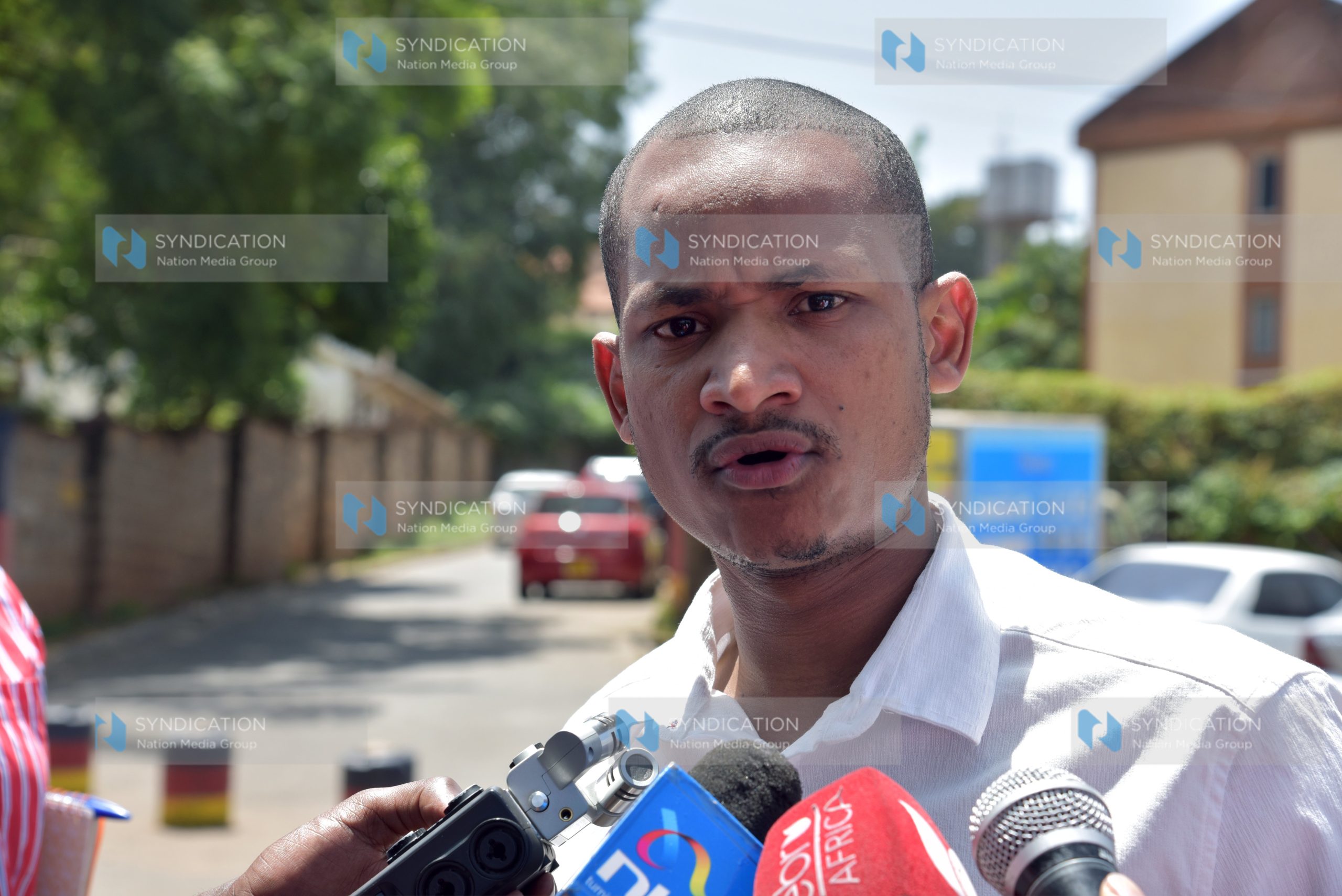 NASA politician Babu Owino speaks to journalists outside Nairobi Area Police Station