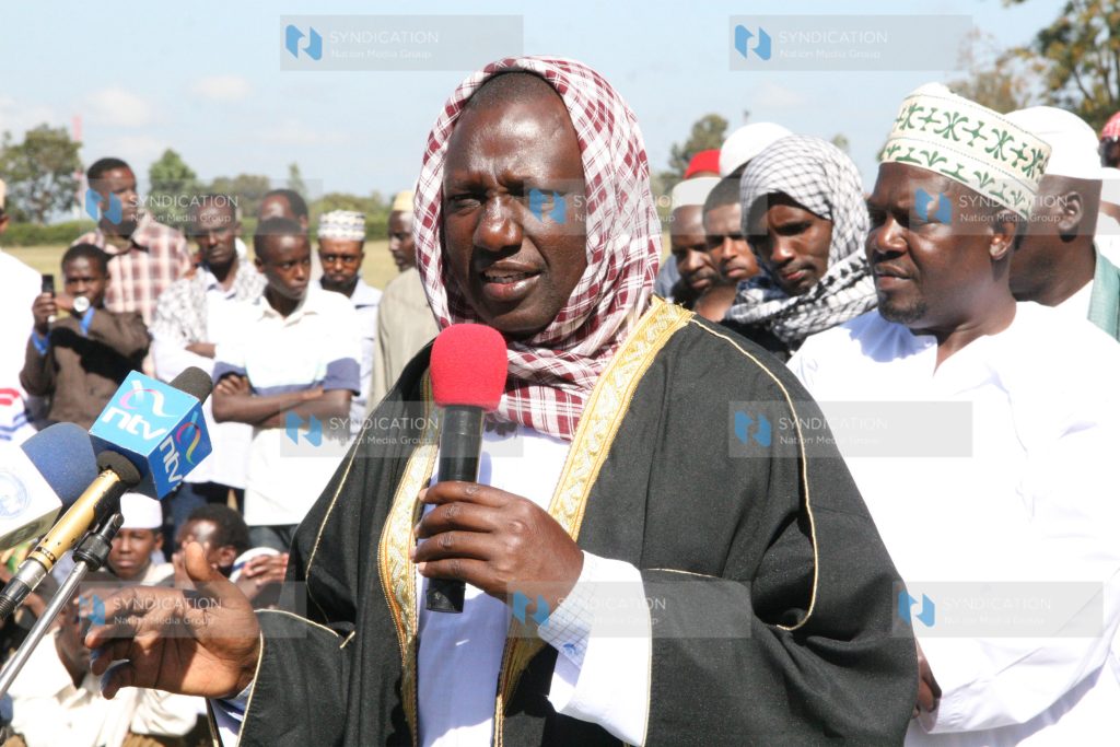 Agriculture Minister William Ruto addresses Muslim faithful