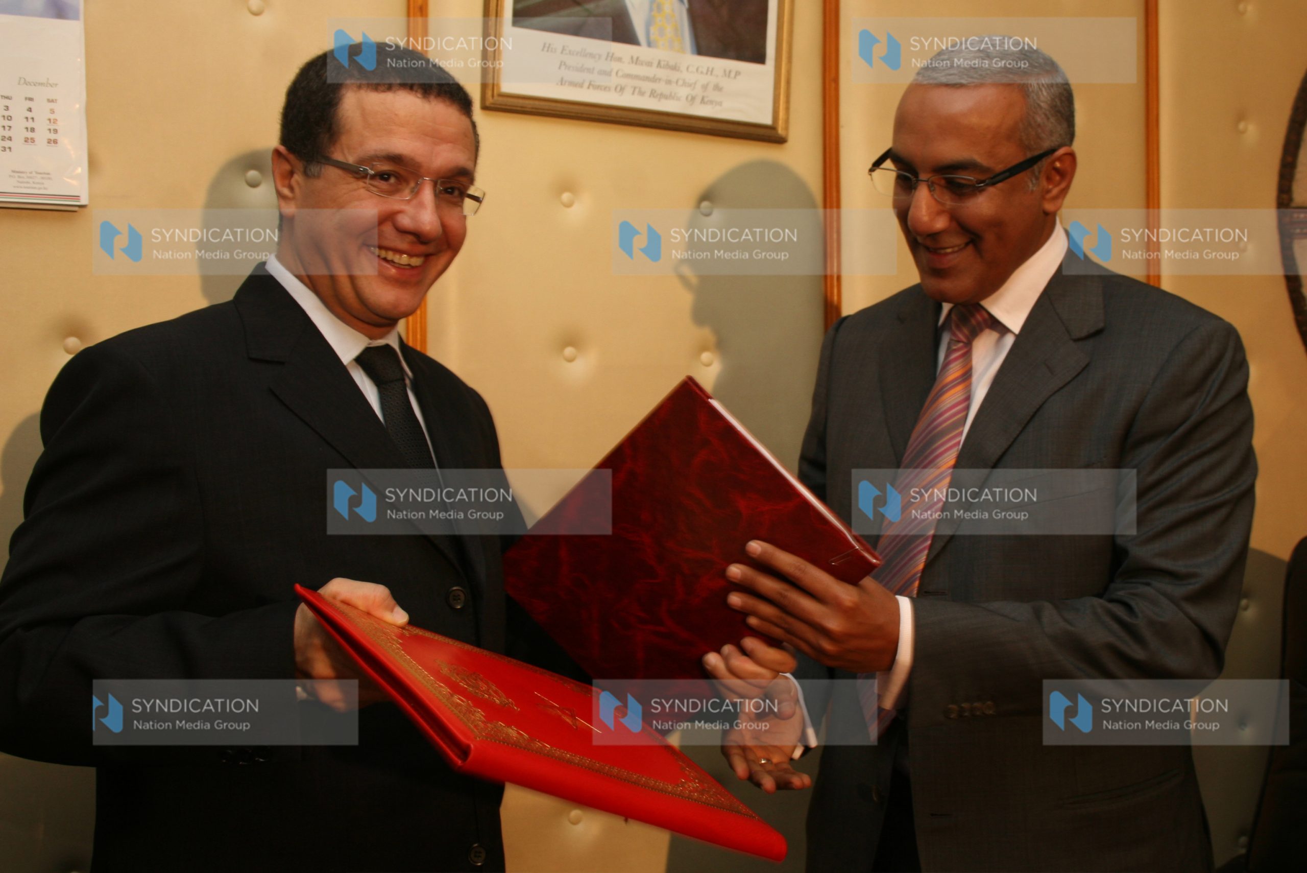 Mohamed Boussaid Minister for Tourism and Craft Morocco and his Kenyan counterpart Najib Balala