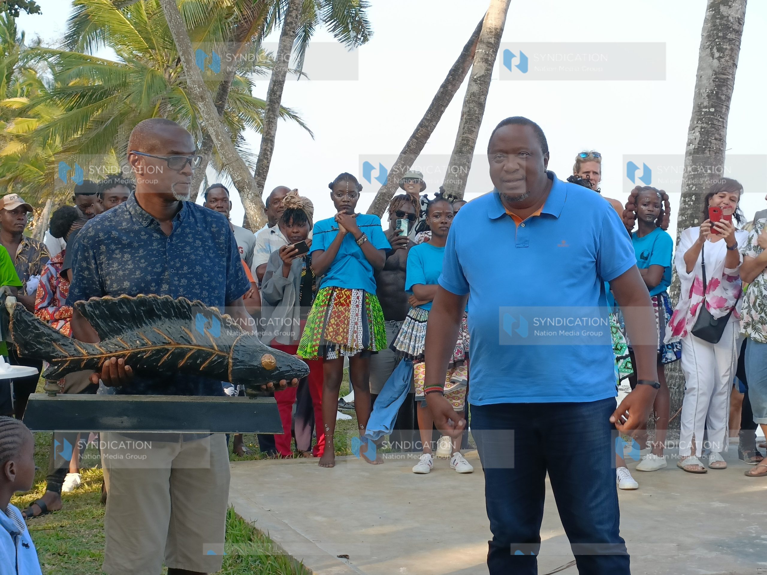Former President Uhuru Kenyatta during the awards ceremony of the Diani Ngalawa Regatta Festival