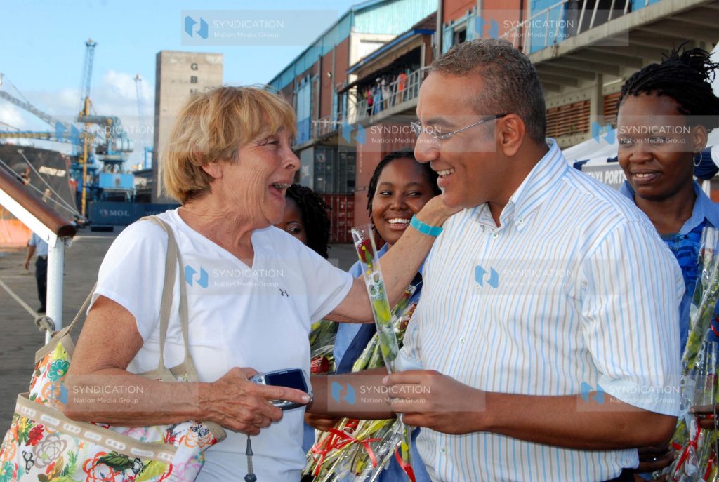 Tourism Minister Najib Balala welcomes one of the tourists