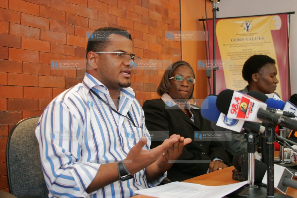 Mr Hassan Omar Hassan Vice Chairman Kenya National Commission on Human Rights , address journalists during a press conference