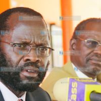 Prof Anyang’ Nyong’o, ODM Secretary General (left), addresses journalists during a press conference