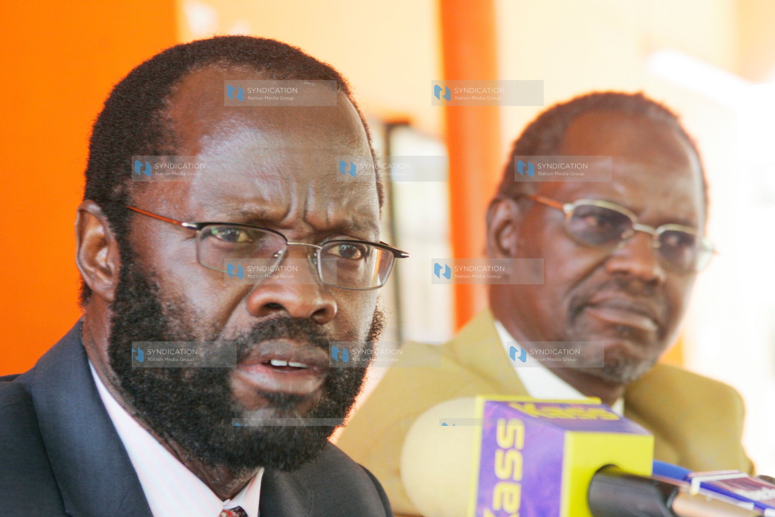 Prof Anyang’ Nyong’o, ODM Secretary General (left), addresses journalists during a press conference