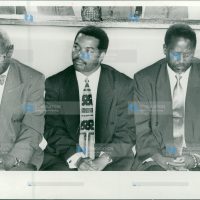 Members of the Parliament, Martin Shikuku (Butere), Maoka Maore (Ntonyiri) and Raila Odinga (Langata) in June 1996 during budget speech
