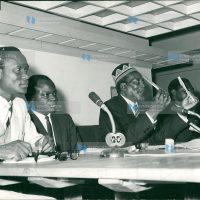 Here pictured at a Press conference