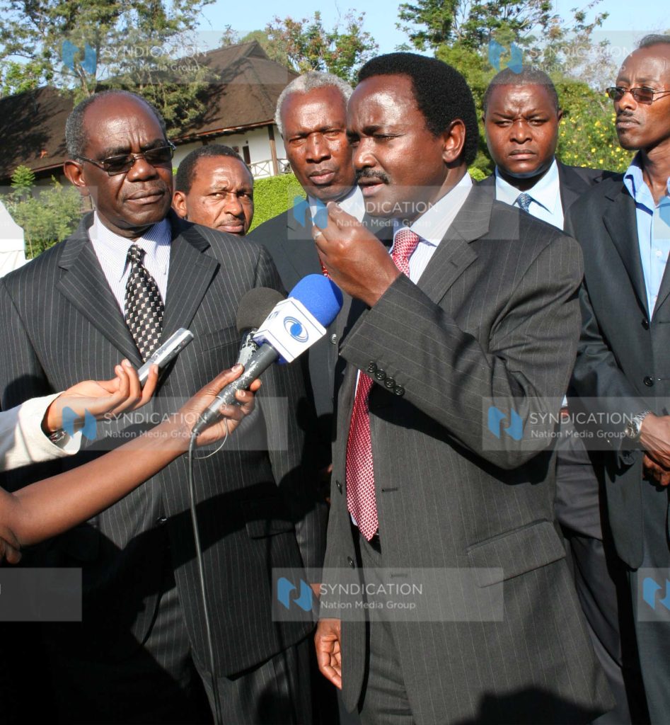 Vice President Kalonzo Musyoka addresses the press outside Safari Park Hotel