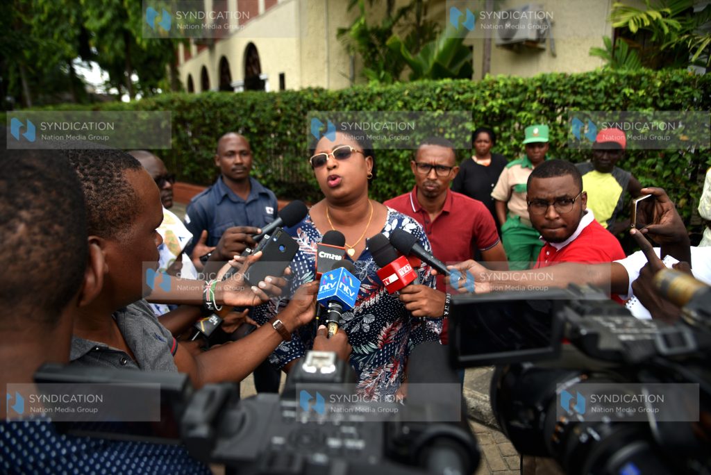 Malindi MP Aisha Jumwa with Nyali MP Mohamed Ali addressing the press