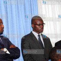 Homabay Senator Moses Kajwang' (centre)