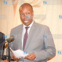 Lee Kinyanjui speaking to journalists on the state of COVID-19