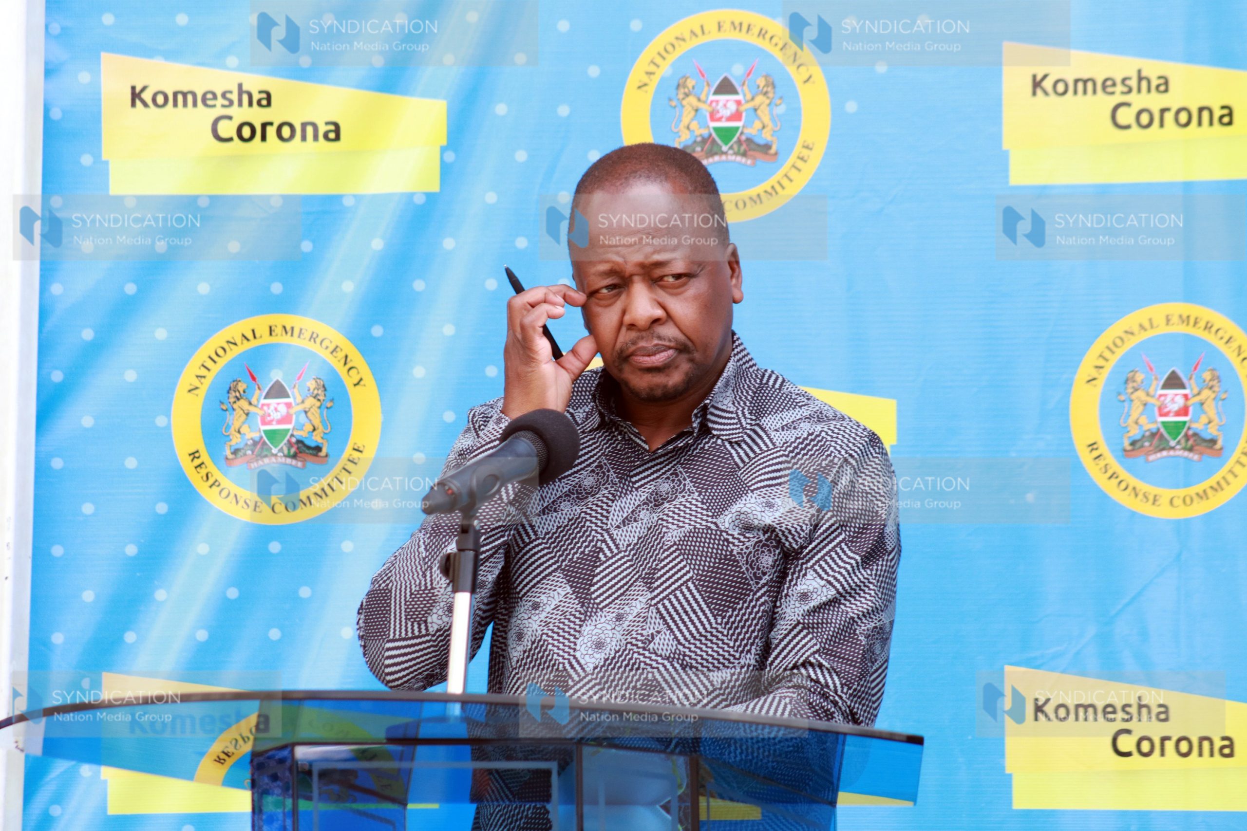 Mutahi Kagwe updating the country on Covid-19 at Afya House