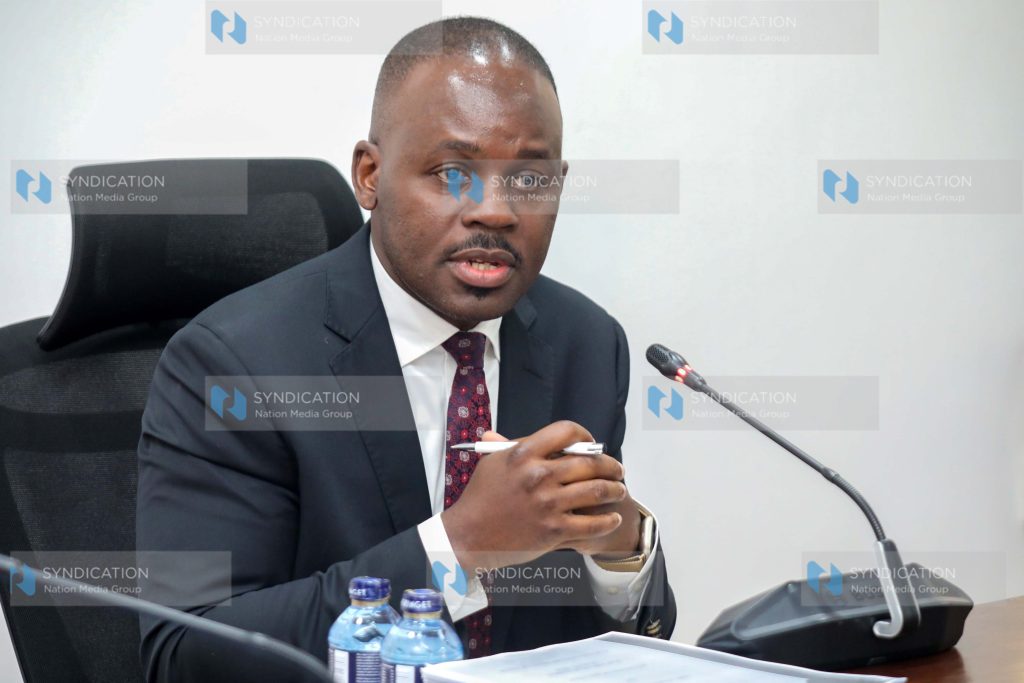 The Senate County Public Accounts Committee Chairperson Moses Kajwang’ at Bunge Tower
