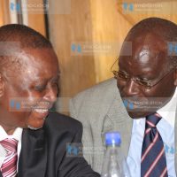 Finance Assistant Minister Oburu Odinga and Insurance Regulatory Authority (IRA) Chairman Steve Mainda