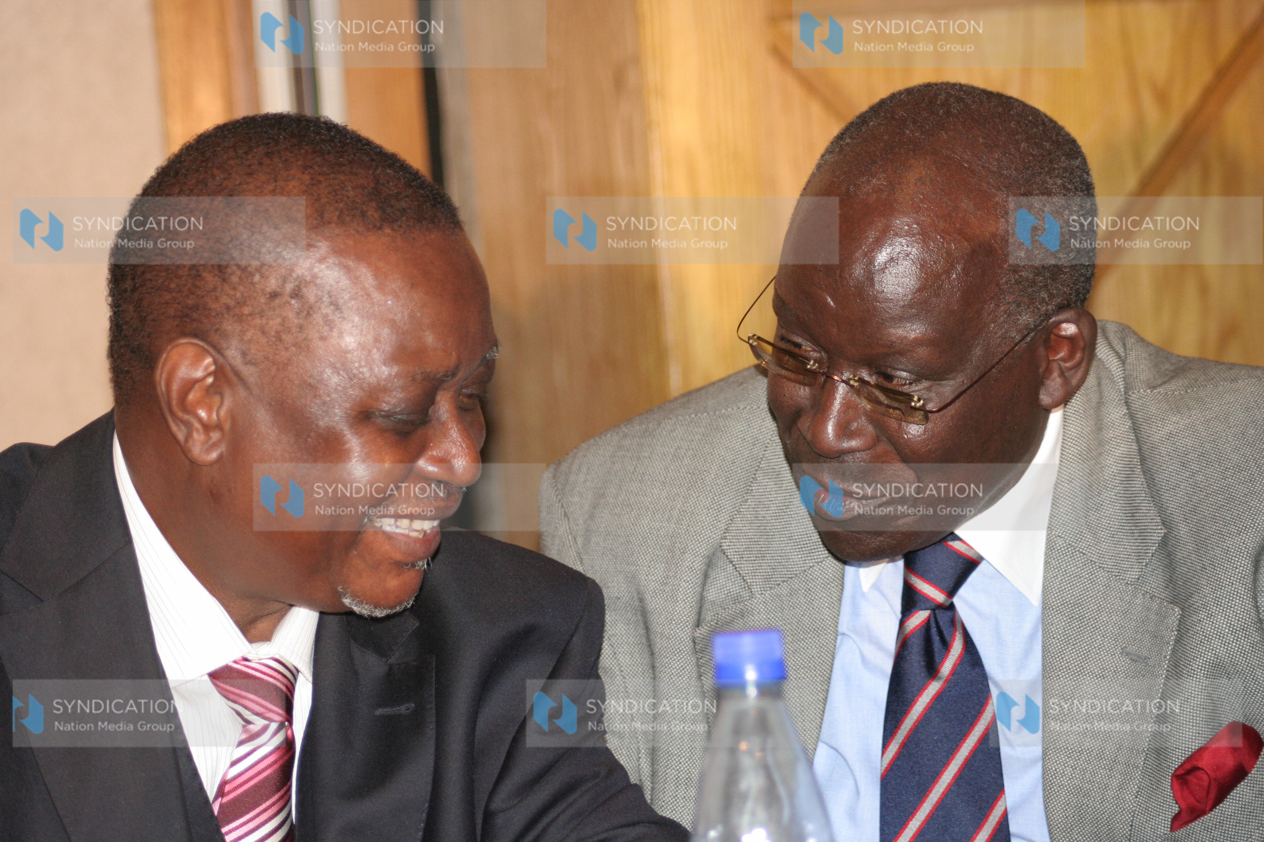 Finance Assistant Minister Oburu Odinga and Insurance Regulatory Authority (IRA) Chairman Steve Mainda