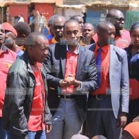 Kiambu Senator Kimani Wamatangi addresses the electorate at Nyambare