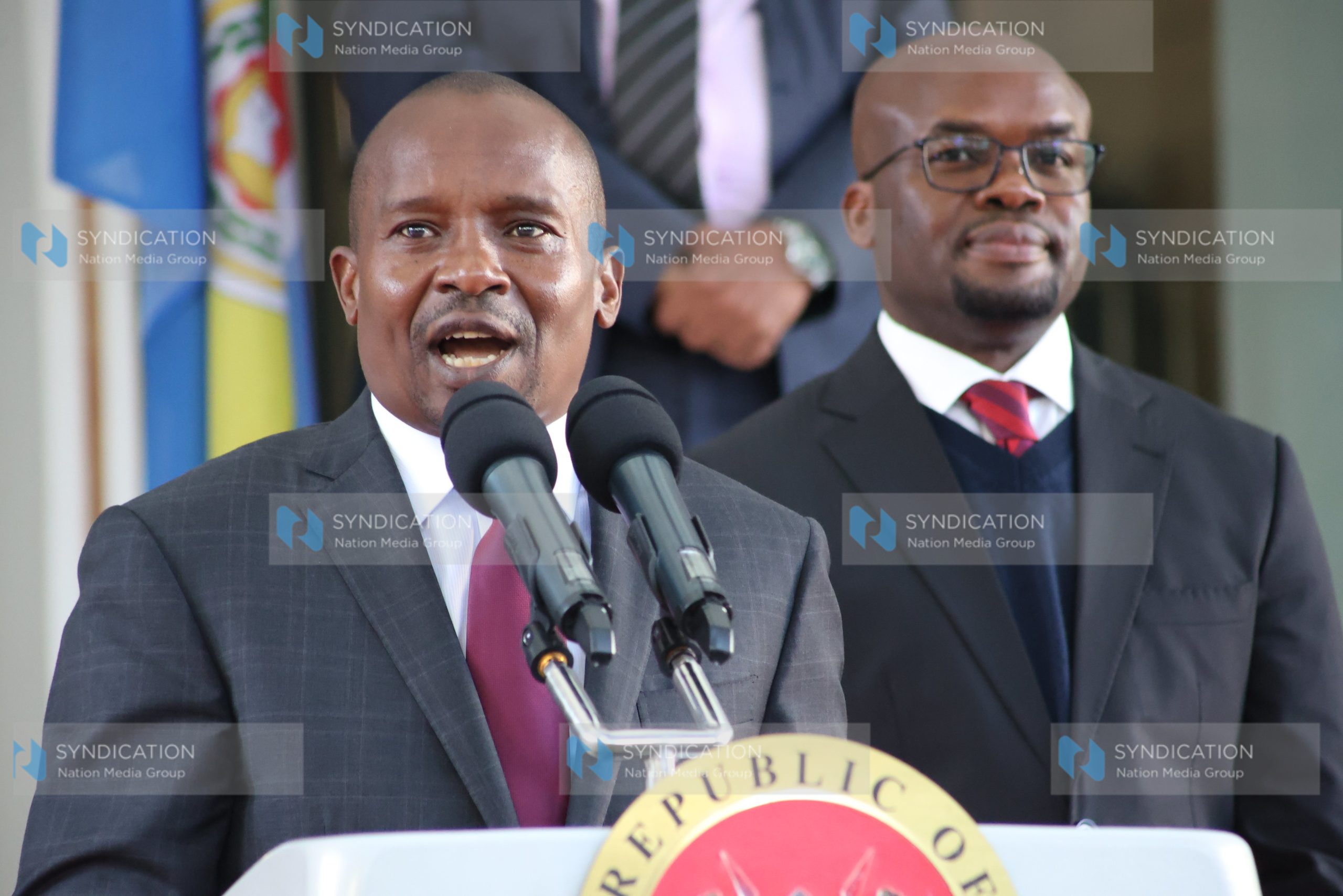 Interior Cabinet Secretary Prof. Kithure Kindiki and his Principal Secretary Raymond Omollo