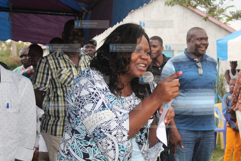 Gladys Wanga addresses a gathering at a fundraiser